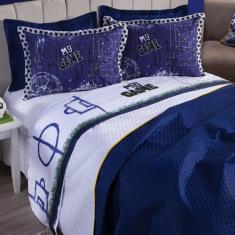Jogo de Cama Futebol Game Branco Queen 04 Peças - Micropercal 180 Fios