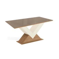 Mesa De Sala Jantar Amora C/tampo Madeirado C/ Vidro 90x180cm Freijo/off White/vidro Bronze