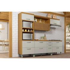 Cozinha Modulada Completa Princesa 4 Peças (1Aéreo+2Balcões+1Paneleiro) C6P64 Freijo/Off White - Nesher