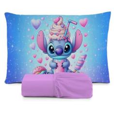 Lençol solteiro 2 pçs fronha estampada - Amora enxovais, stitch sorvet