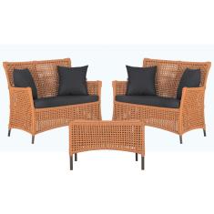 2 Sofá Área e Mesa Igapó Alumínio Pintura Marrom Corda Náutica Estofado Impermeável Almofada 11 Trama