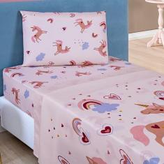 Jogo De Cama Lençol Bouti Infantil Kids Solteiro 03 Peças - Unicórnio