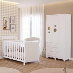 Quarto Bebê Completo Berço Americano Marquesa 3Em1 Guarda Roupa Bolinh