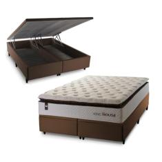 Conjunto Box Baú Marrom New York Branco 193x203x80 c/ Molas Ensacadas