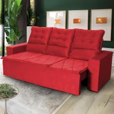 Sofá Retrátil Reclinável Europa 1,80m Suede Velut Vermelho Com Molas - King House