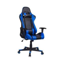 Cadeira Gamer Pelegrin, Em Couro PU, Reclinável, Preta E Azul - PEL-3012
