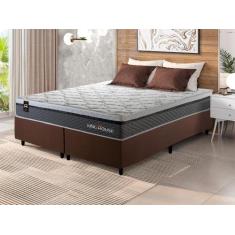 Conjunto Cama Box c/ Molas Ensacadas Benton Cinza King 193x203x71 - Ki