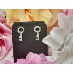 Brinco Pedra Strass Chave 2 Furo Daminha Infantil Pequeno - De Castro 