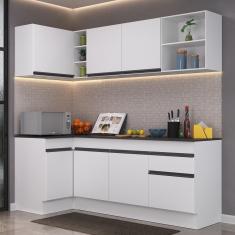 Cozinha Compacta de Canto Mp2093 7 Portas 1 Gaveta MDP 90cm Branco Preto com Rodapé