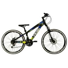 Bicicleta Aro 26 Vikingx Tuff 21v Alumínio Freeride DH Aros Vmaxx Pretos Câmbios Shimano Freio Disco-Unissex
