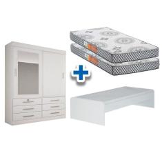 Cama Solteiro Teen + Pérola Polar + Guarda Roupa Sonare Branco