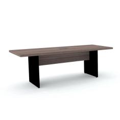 Mesa de Reunião com Caixa de Tomada Retangular 200x90 cm Pé Painel PE40 em MDP Cor Walnut Base Preta