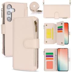 Asuwish Capa de telefone para Samsung Galaxy A15 5G/4G Capa carteira com protetor de tela de vidro temperado e alça transversal para pulso flip bloqueio RFID suporte para cartão de crédito celular A