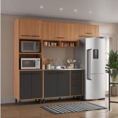 Cozinha Modulada Havana 04 Peças com 09 Portas e 02 Gavetas Rovere/Grafite