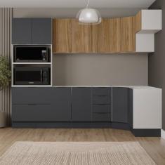Cozinha Modulada 7 Peças sem Tampo com Rodapé Ipanema Cabecasa Madeiramadeira Grafite Trama/Acácia