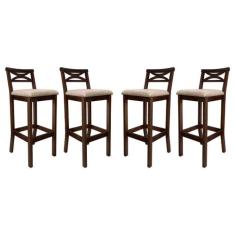 Kit 4 Banquetas Media Estofada para Bancada Madri Madeira Capuccino Su