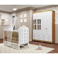 Quarto de Bebê Completo com Berço Mini Cama com Capitonê e Guarda-Roupa 100 MDF com Janela Elô New Móveis Peroba