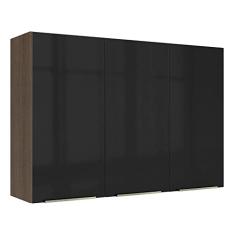 Armário Aéreo Madesa Lux 120 cm 3 Portas - Rustic/preto