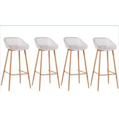 Kit Com 4 Banquetas Monaco Assento Em Polipropileno E Base Em Aço Fratini Nude