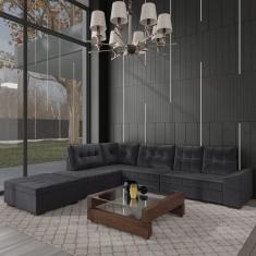 Sofá de Canto 9 Lugares com Puff Leblon Cinza