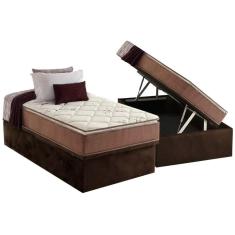 Cama Box Baú Solteiro: Colchão Espuma Anjos D28 / AG65 Star Pillow Top + Base CRC Suede Brown(88x188)