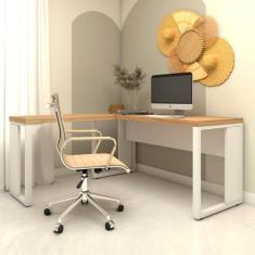 Mesa de Escritório em L Linha Industrial Metalon Tampo 40mm - F5 Offic