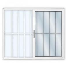 Janela de Alumínio de Correr 100x100cm 2 Folhas com Grade e Vidro Liso