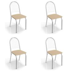 Kit com 4 Cadeiras Estofadas Noruega Cromada 4C077CR Kappesberg Crome,