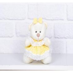 PELUCIA URSO TEDDE 12cm - VESTIDO BABY POÁ AMARELO - CKD CONFECCOES, P