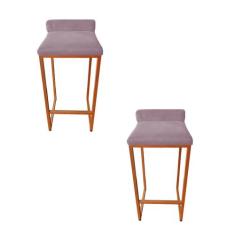 Kit 2 Banco Banqueta Cadeira Grécia Base Metal Bronze Veludo - Fina Mo