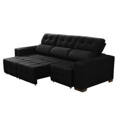Estofado Jandaia Napole 3 Lugares Retrátil E Reclinável Preto