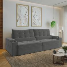 Sofá Retrátil Reclinável com Porta Copos e Usb 4 Lugares 290cm Embaúba Extra CabeCasa