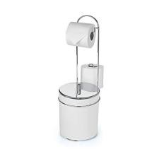 Suporte de p/ Papel Higiênico c/ Lixeira de Tampa Inox, 26cm, Cromado, Arthi