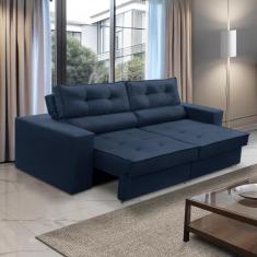 Sofá Retrátil e Reclinável 2 lugares 1,50m com Molas Mirela Suede Azul Adonai Estofados