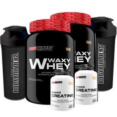 Kit 2x Whey Waxy Whey 900g + 2x Power Creatina 100g  + 2x Coqueteleira - odybuilders-Unissex