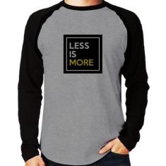 Camiseta Raglan Less is More Manga Longa - Foca na Moda, Cinza, Preto,