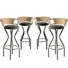 Kit 4 Banquetas Estofado Para Bancada Teca Estonado/preto