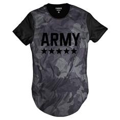 Camiseta Longline Camuflada Army Exército Grafite