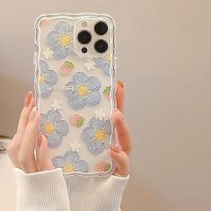 Capa de telefone fofa com flor azul e morango para iPhone 14 13 Pro Max 11 12 Mini X XR 7 8 Plus XS Silicone Soft Back, T1, para iPhone 8 7