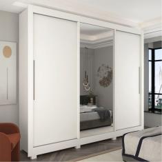 Guarda-roupa Casal 3 Portas 1 Porta Espelhada com Pés Royale Branco