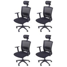 Kit 4 Cadeiras para Escritorio Presidente Nr17 Office 3317 Preto