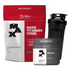 Kit Hipercalórico Mass Titanium 1.4kg + Creatina 150g + Coqueteleira - Max Titanium (Refil, Baunilha)