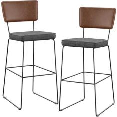 Kit 2 Banqueta Alta Cozinha Sala Jantar Allana L02 Sintético Marrom Li