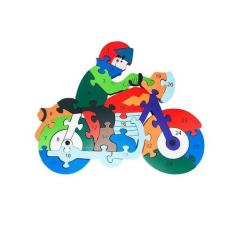 Jogo Quebra Cabeça 3D Moto Mdf Alfabeto 26 Peças Infantil Brinquedo - 