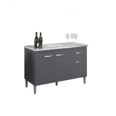 Balcão Gabinete Para Pia Gabriela Com Tampo 120cm 3 Portas 1 Gaveta Cinza Fosco