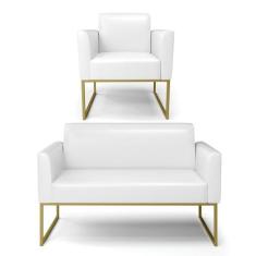 Sofá Namoradeira com Poltrona Base Industrial Dourado Marisa Corano Br