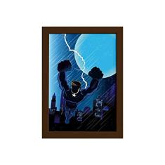 Quadro Super Heróis Geek Azul Raio Moldura Marrom 22x32cm