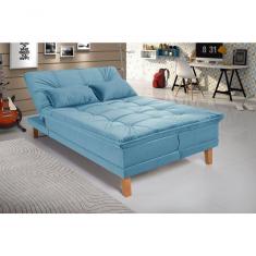 Sofá Cama Berlim 3 Lugares Pés De Madeira Reclinável Confortável Império Azul Turquesa 362