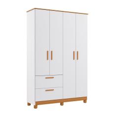 Guarda-Roupa Infantil Jujuba 4 Portas 2 Gavetas Branco e Nature