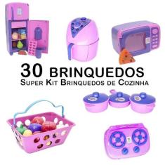 Kit Cozinha Infantil Geladeira Microondas Mercado Fogão 30Pç - Altimar